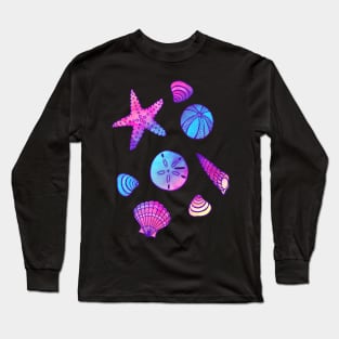 Beach Treasures - Seashells Bright Gradient on Dark Long Sleeve T-Shirt